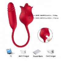 Rose with Tongue and Thrusting Vibrator Silicone 10-Speed each end, RED